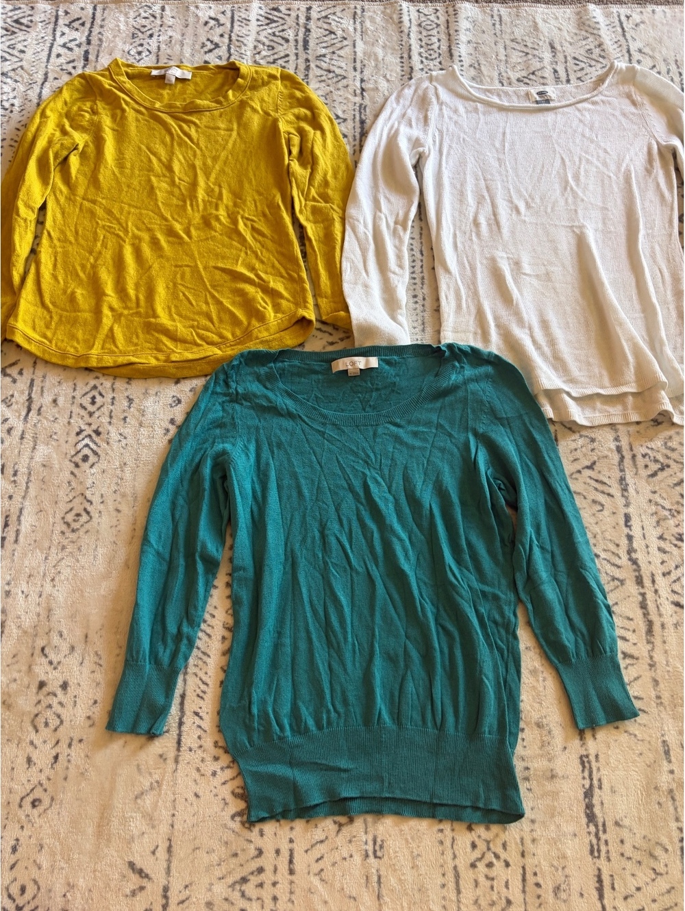 LOFT Women's Sweaters Bundle - Yellow, White, and Teal, Size XS